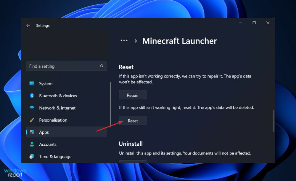 reset-app-default minecraft settings not saving