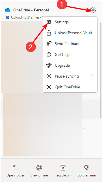 settings onedrive not syncing