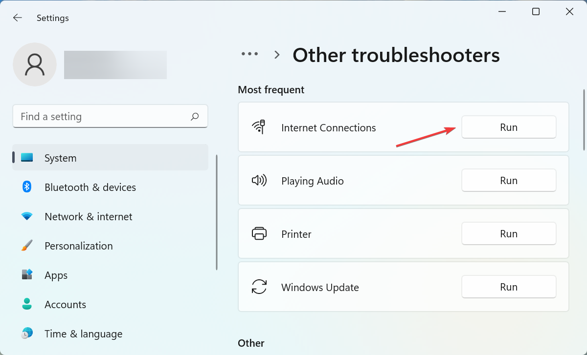 Run Internet Connections troubleshooter to fix windows 11 blocking websites