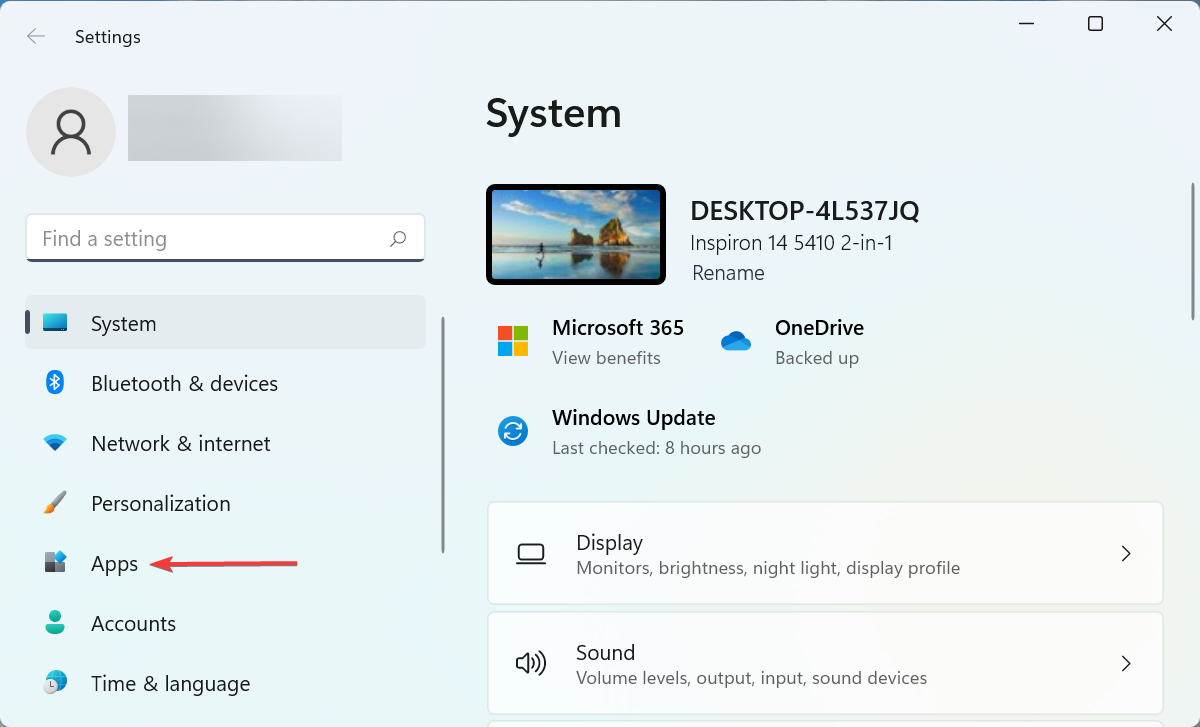 Select Apps tab to fix windows 11 blocking websites