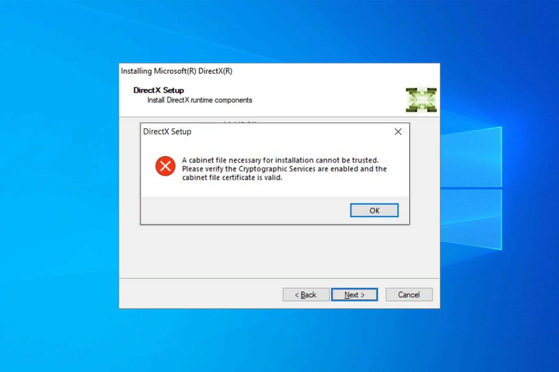 Can't install DirectX in Windows 10 11