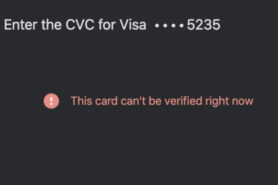 Fix: This card cant be verified right now error