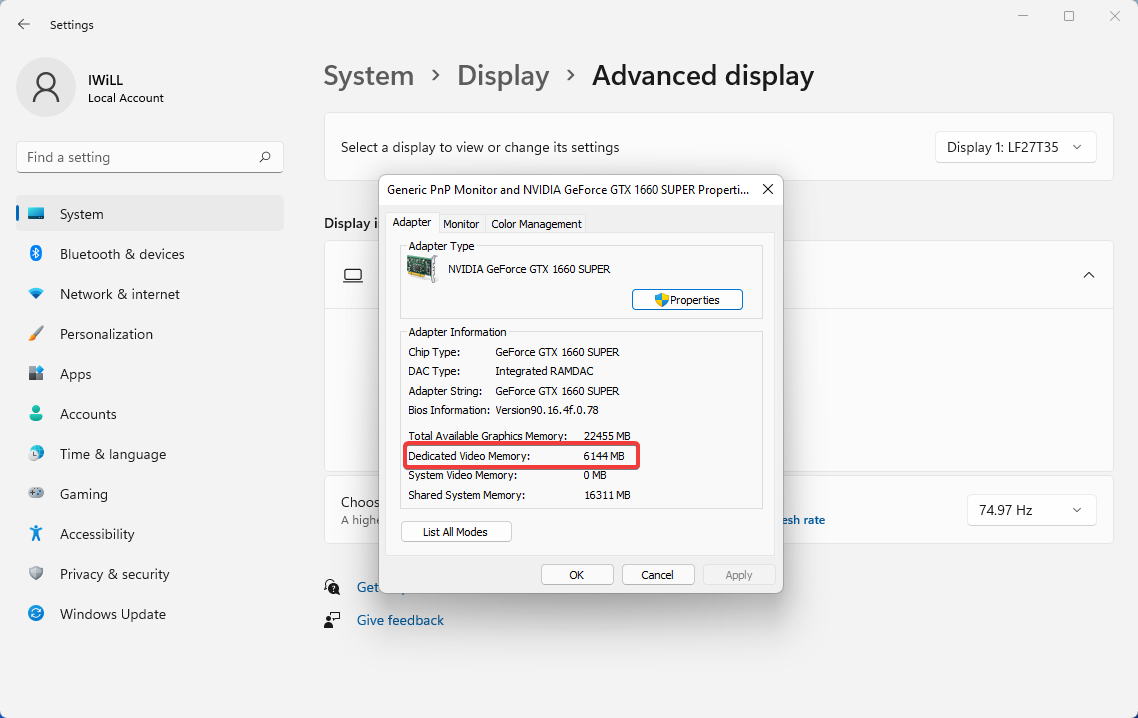 Check Dedicated Video Memory to know how much you need to increase VRAM in Windows 11