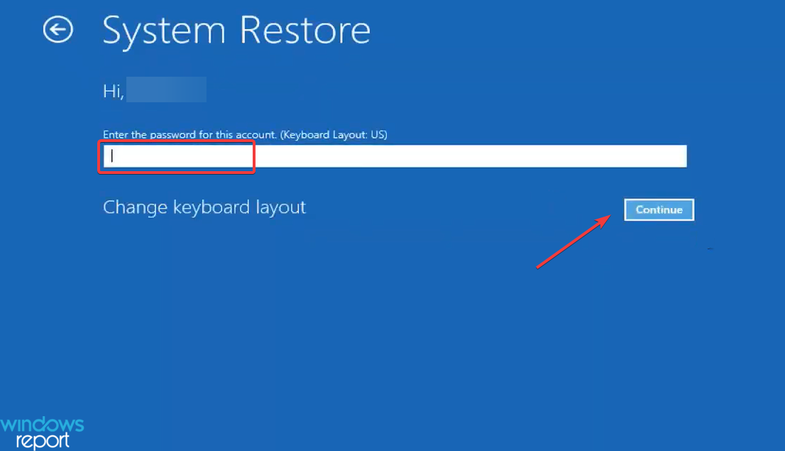 Enter password to undo system restore windows 11