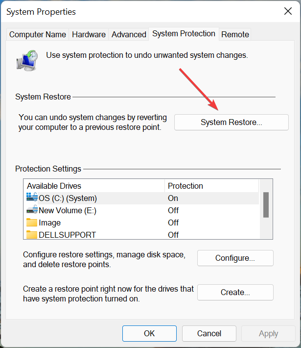 System restore to fix bad system config info windows 11