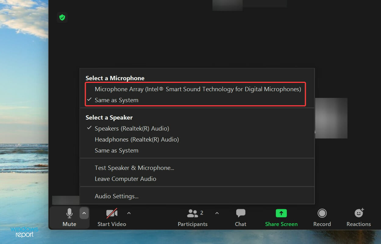 Select the desired mic to fix zoom failed to detect microphone windows 11