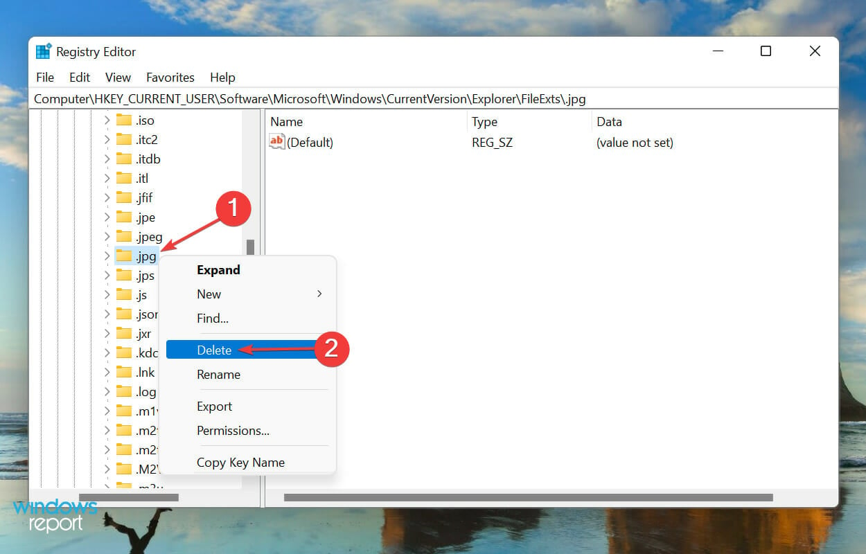 Delete key to windows 11 remove file association