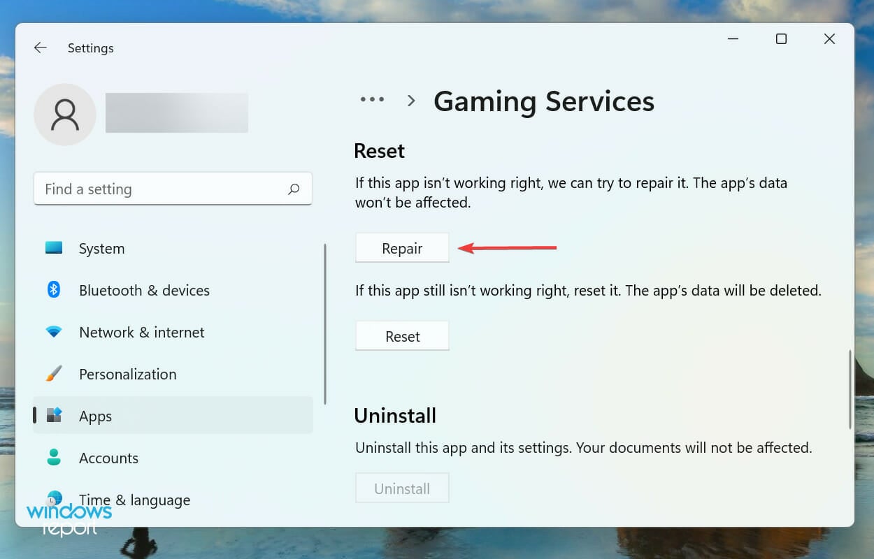 Repair app to fix xbox app not launching games windows 11