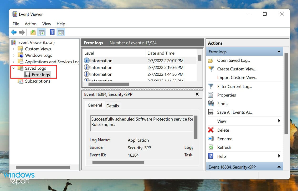 check cleared Windows 11 error logs