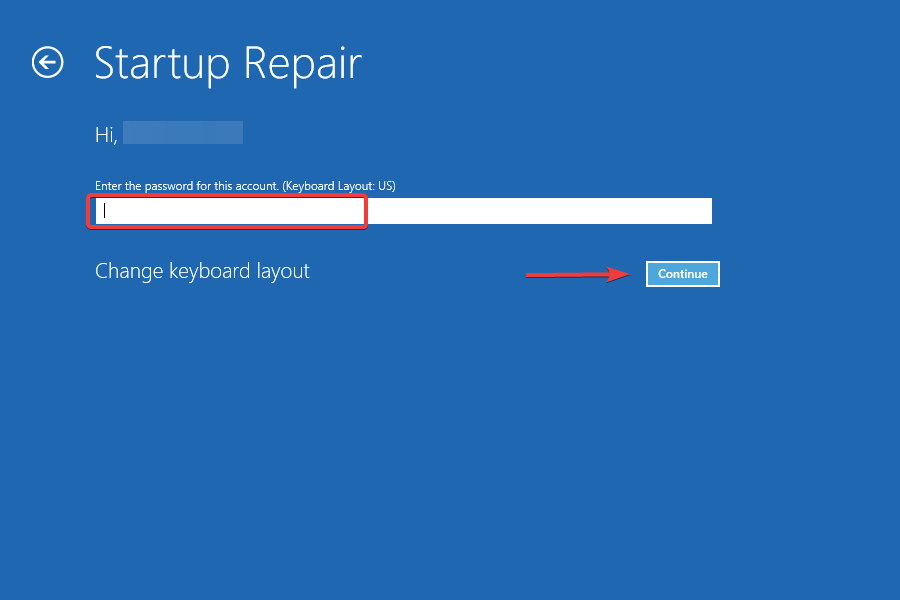 Enter password to repair Windows 10