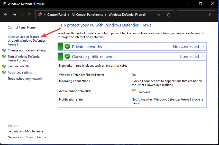 Allow an app or feature through Windows Defender Firewall option windows 11 mail app not working