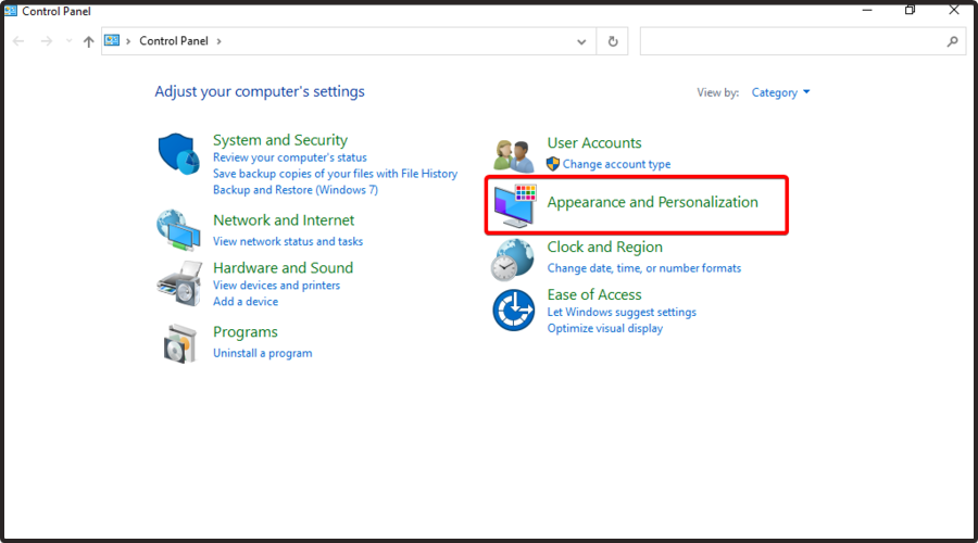 windows appearance and personalization