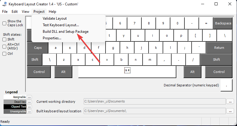 Build DLL and Setup Package option keyboard layout windows 11