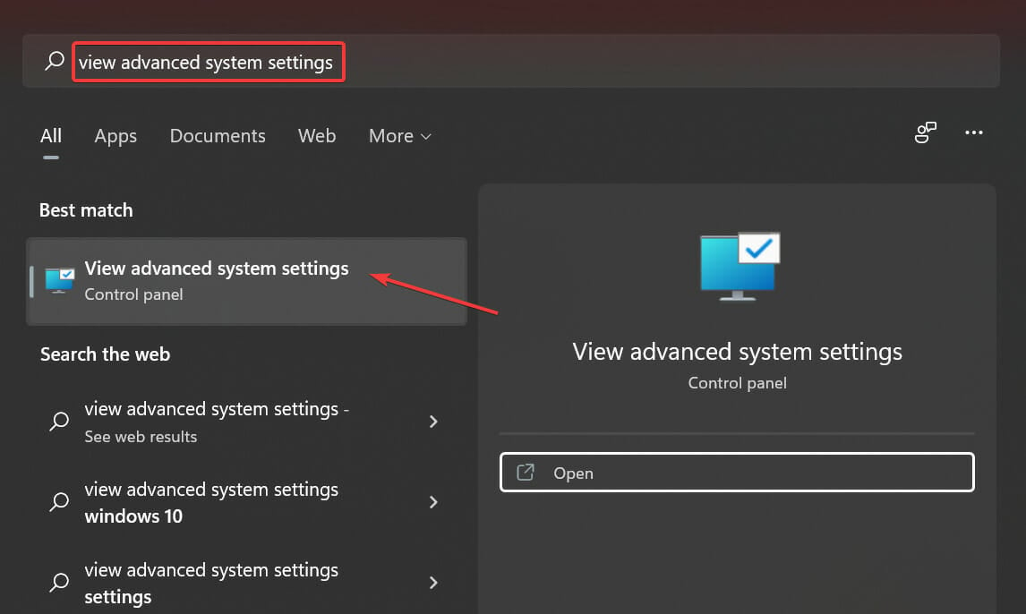 View advanced system settings to increase virtual memory windows 11