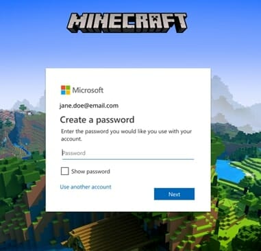 connect mojang account to microsoft create password