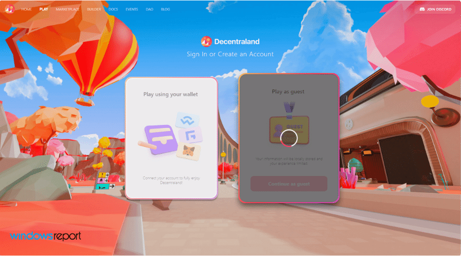 Screenshot: Decentraland not loading in the login page