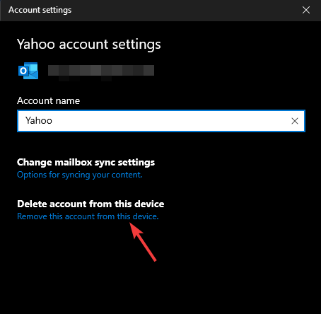 Delete account from this device option windows 11 mail app not working