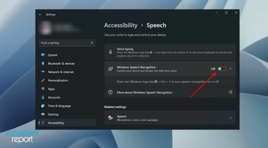 Windows speech recognition disable