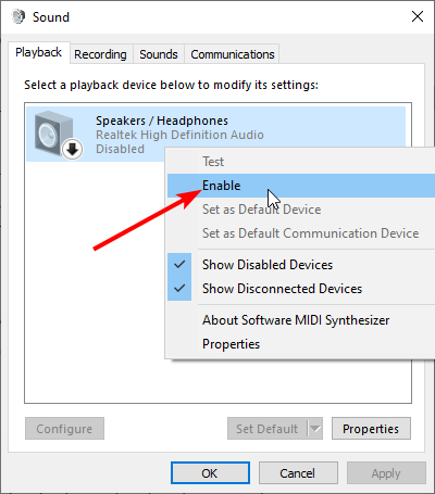 enable headphones detected but no sound