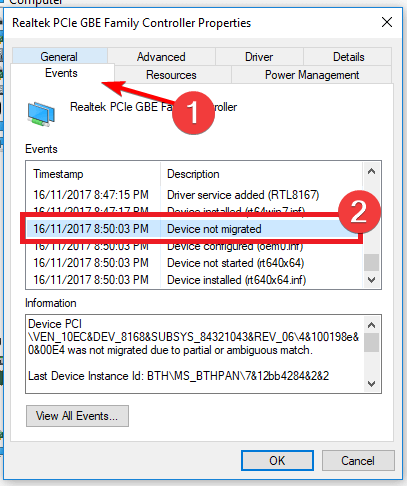 events-migrate device was not migrated due to partial or ambiguous match