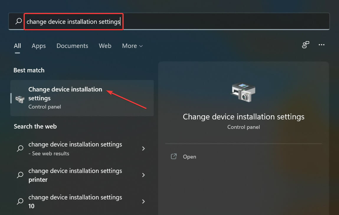 Change device installation settings