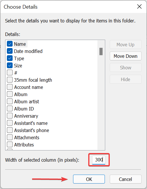 Enter width to size all columns to fit automatically windows 11