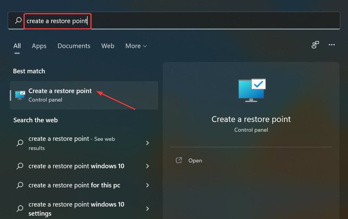Create a restore point to fix bad system config info windows 11