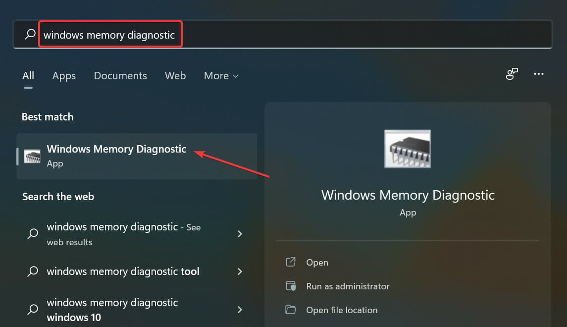 Run Windows Memory Diagnostic to fix bad system config info windows 11