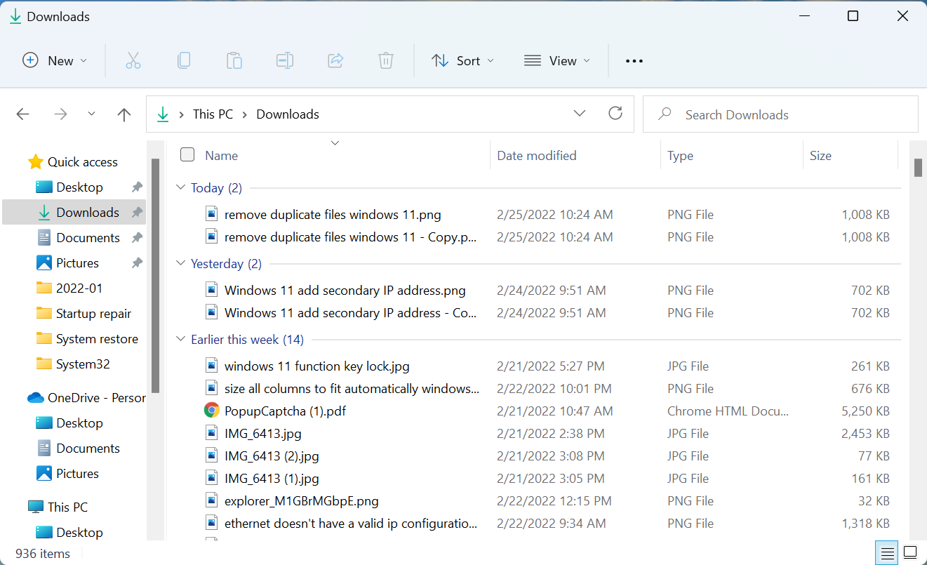 Files in details view to find and remove duplicate files windows 11