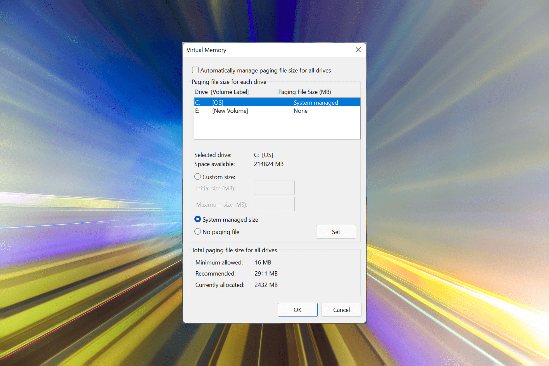 Increase virtual memory in Windows 11