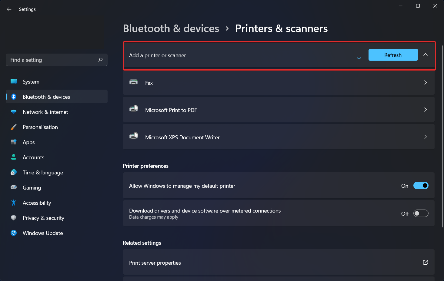 refresh windows 11 not detecting canon printer