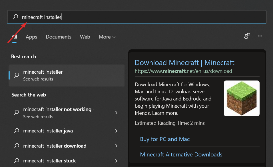 installer-mine minecraft not installing windows 11