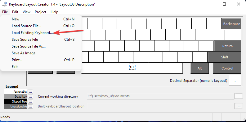 Load Existing Keyboard option keyboard layout windows 11