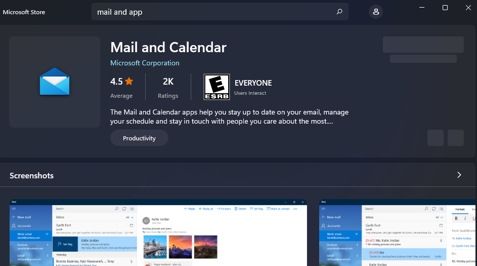 Mail and Calendar in MS Store