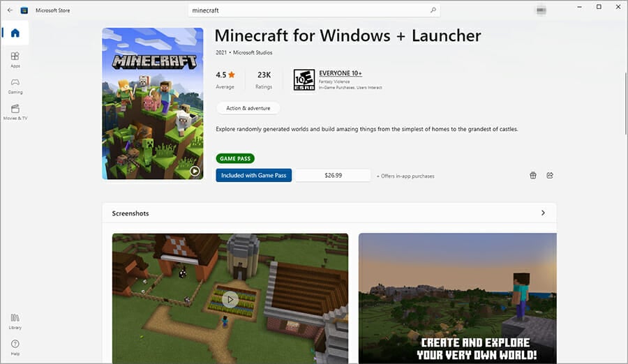 minecraft Microsoft store update