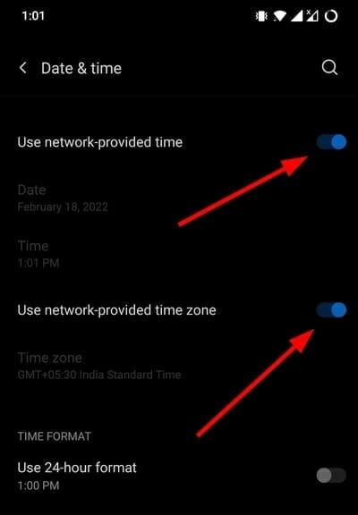 network provided time zone