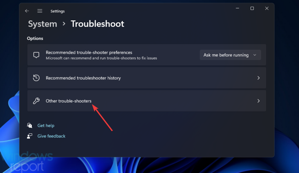 Other trouble-shooters navigation option Windows Update Something went wrong Windows 11