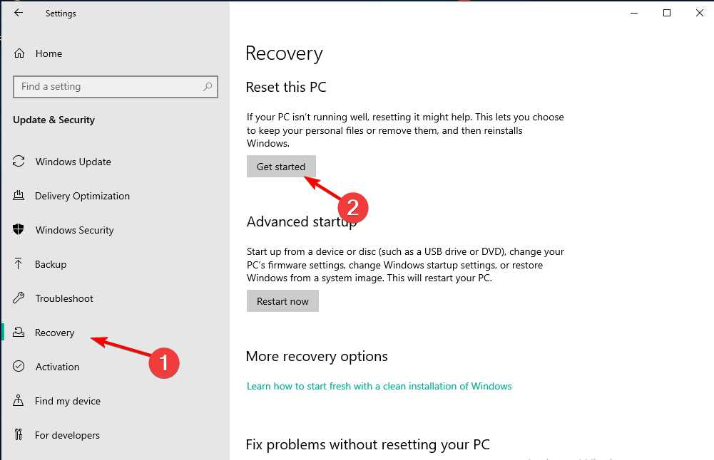 recovery-get-started windows 10 update assistant failed