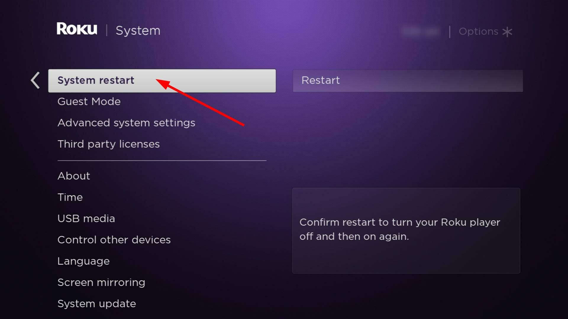 roku connected to wi-fi but not working system restart