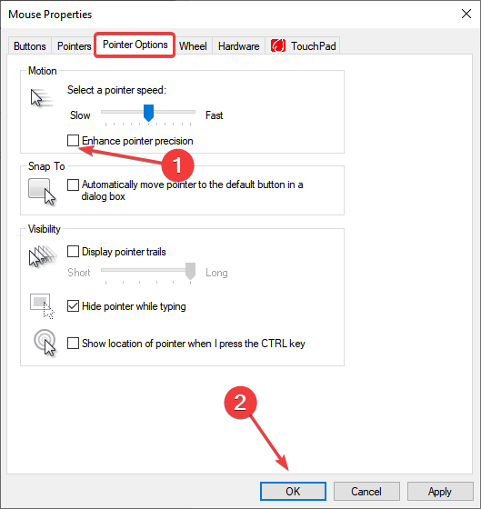 disable pointer precision to fix erratic mouse movement windows 10