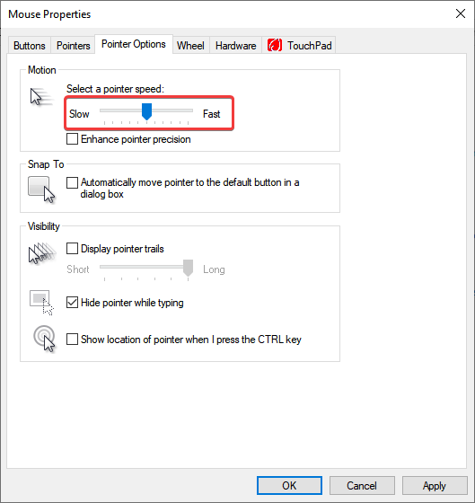 change speed to fix erratic mouse movement windows 10