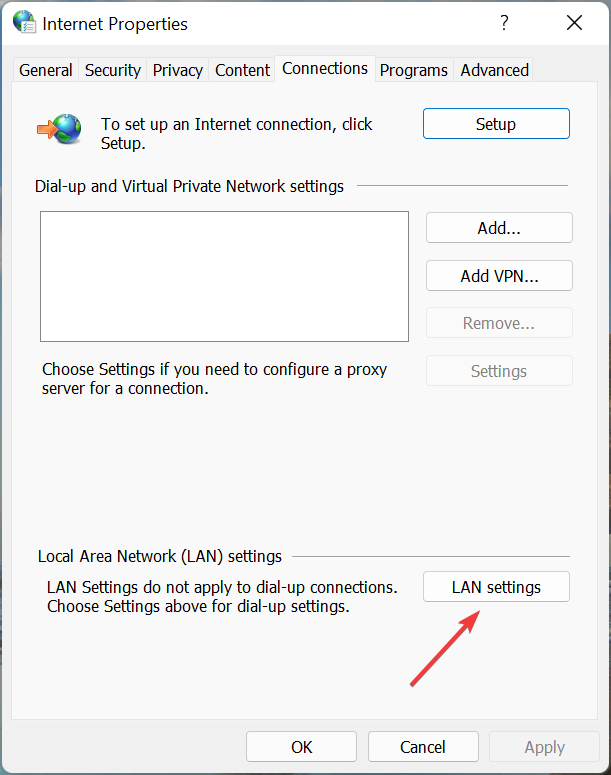 LAN setting to fix windows 11 blocking websites