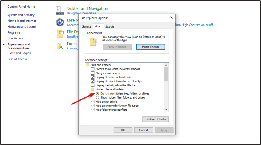 show hidden files on windows 10 settings
