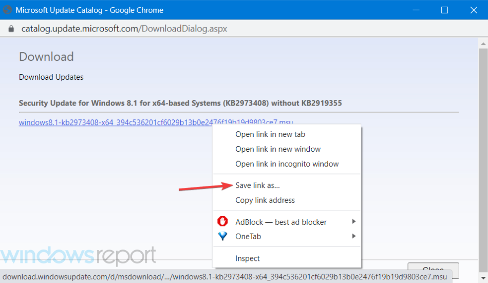 Save link as option Windows Update Something went wrong Windows 11