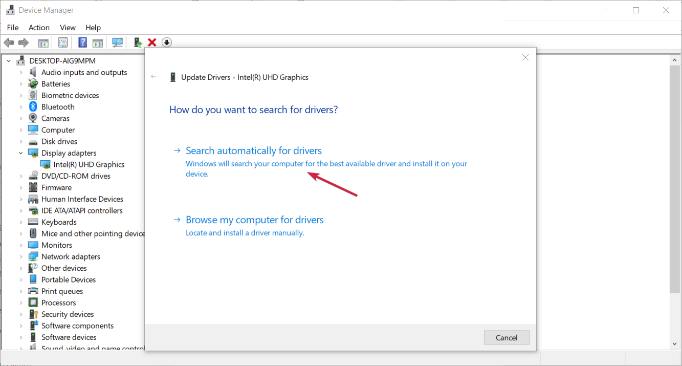 search automatically for drivers windows 10