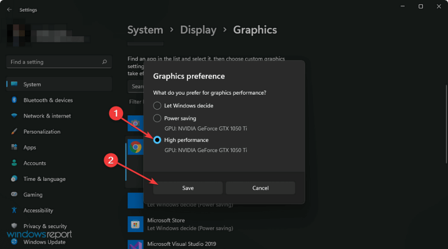 set high performance and save graphic preferences chrome win11