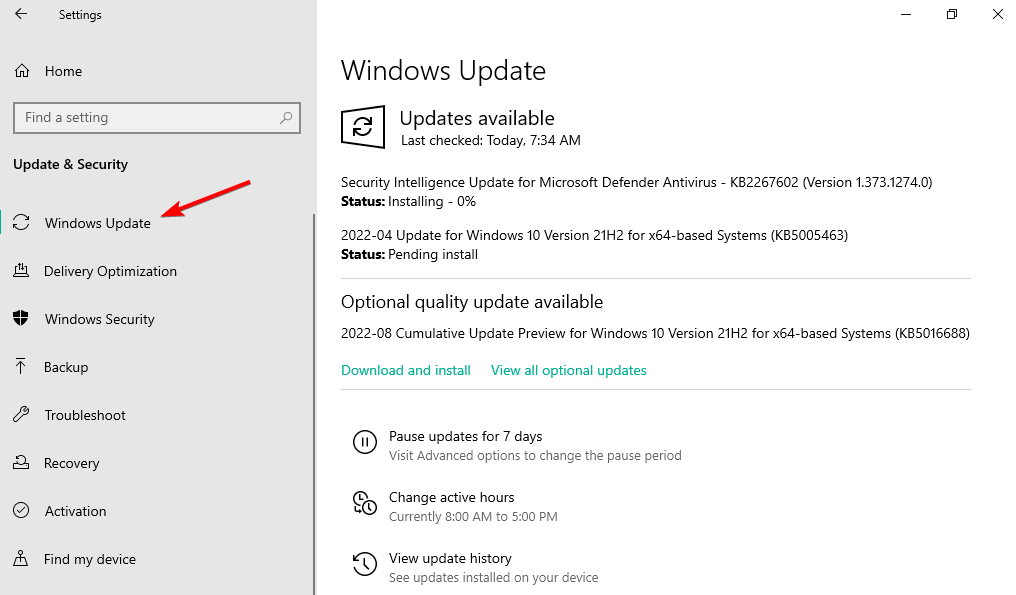 windows-update-w10 couldn't connect to update service