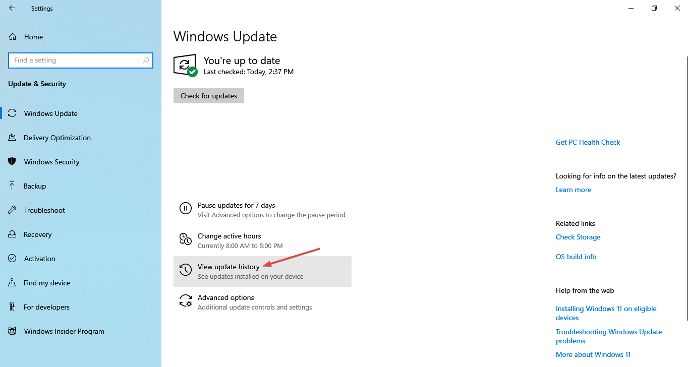 view update history to fix windows 10 apps open and close immediately