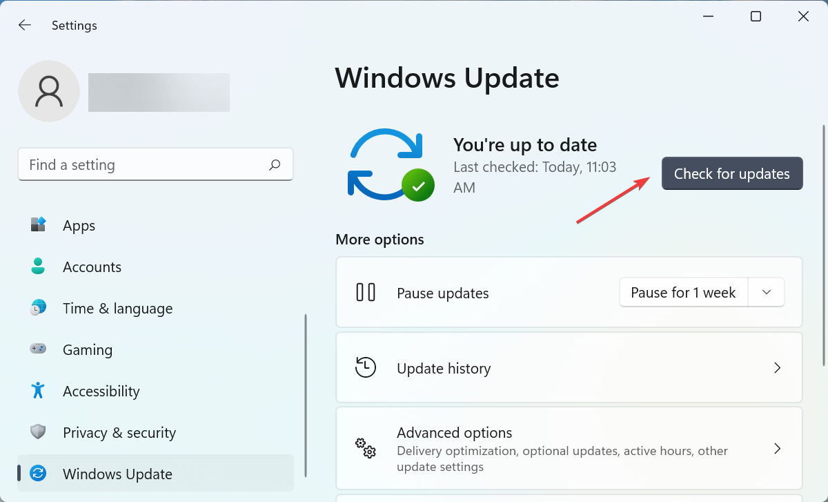 Check for updates to fix windows 11 error code 43
