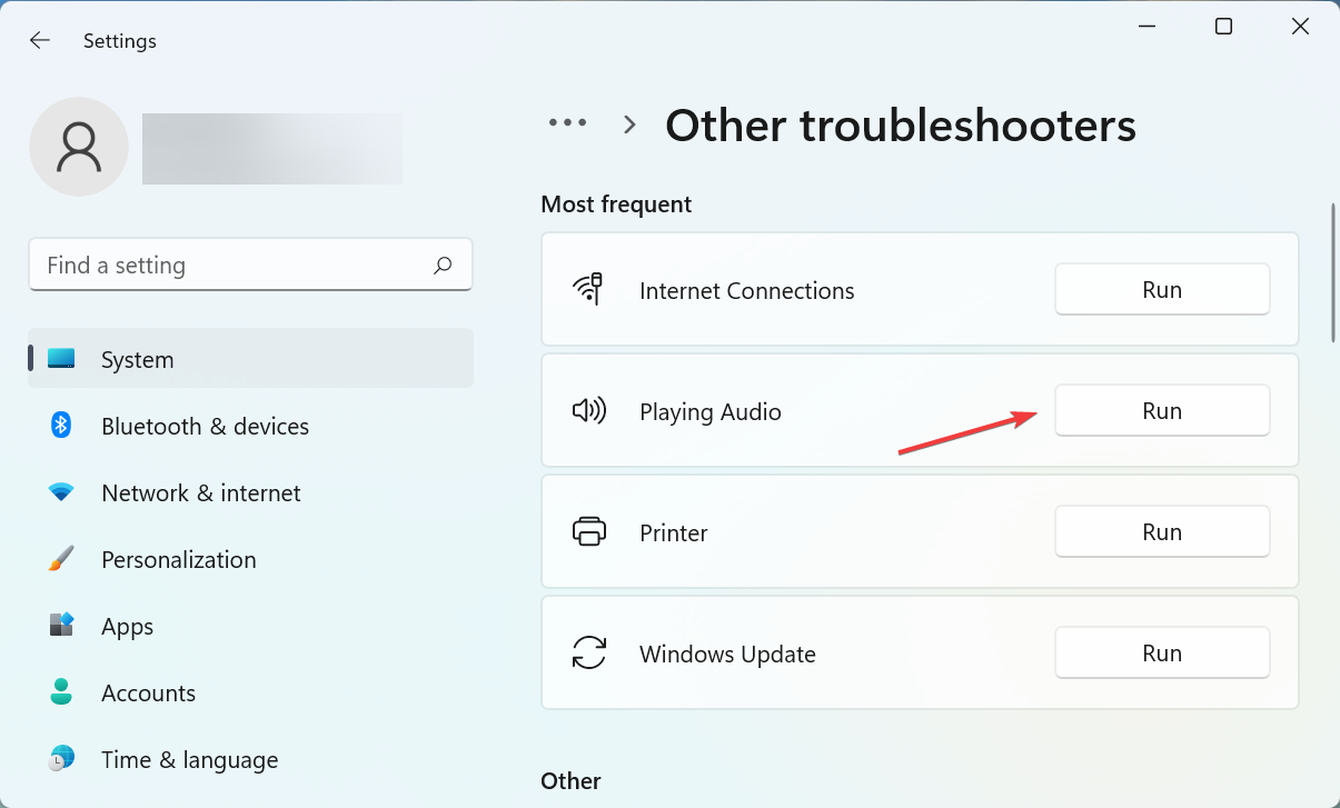 Playing audio troubleshooter to fix airpods low volume windows 11